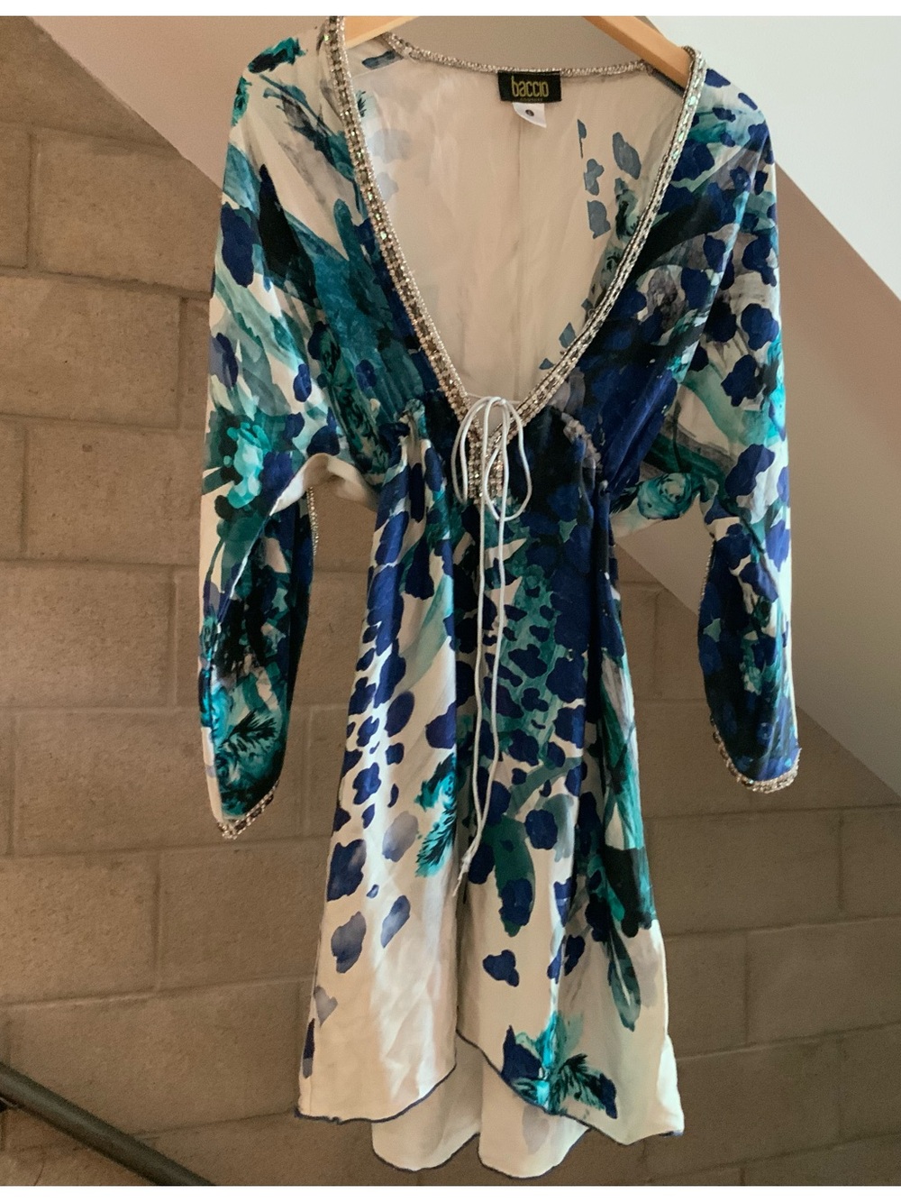 Baccio couture bling blue floral silk dress  sz large
